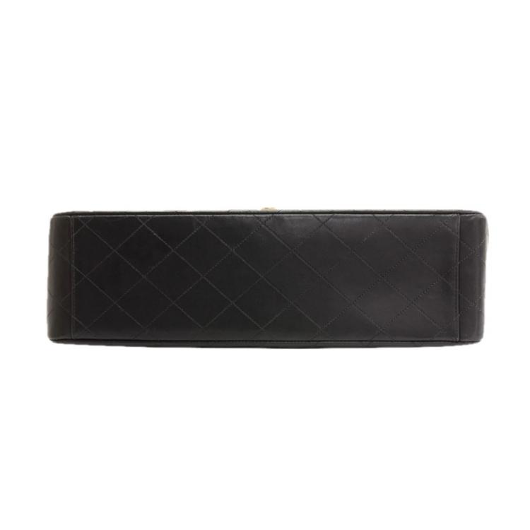 Pre Owned Chanel Black Quilted Lambskin Maxi Jumbo Classic Flap Bag