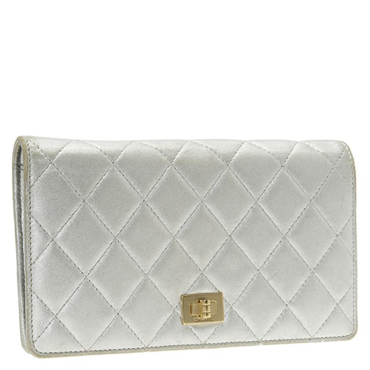 Pre Owned Chanel Silver Quilted Leather Reissue Long Flap Wallet
