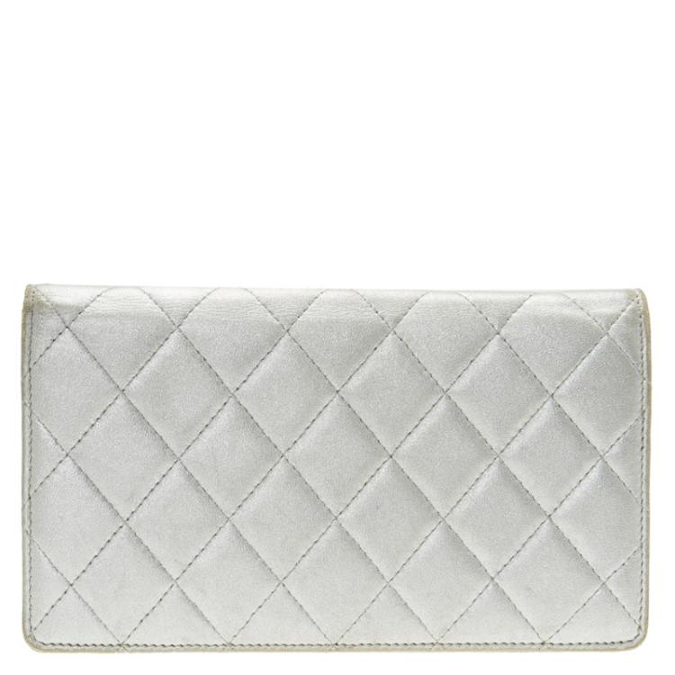 Pre Owned Chanel Silver Quilted Leather Reissue Long Flap Wallet
