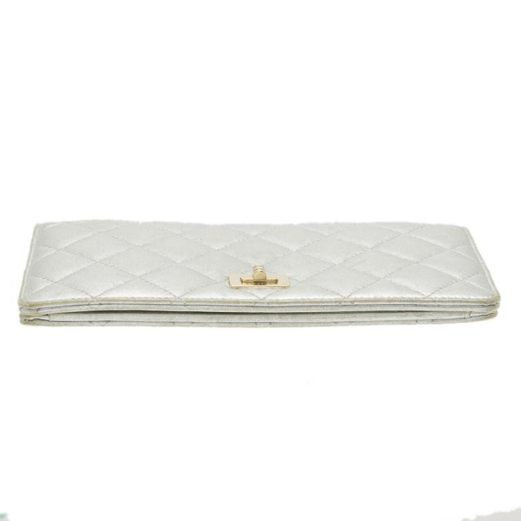 Pre Owned Chanel Silver Quilted Leather Reissue Long Flap Wallet
