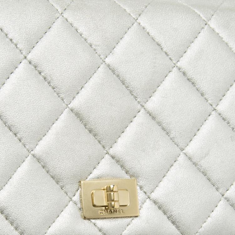 Pre Owned Chanel Silver Quilted Leather Reissue Long Flap Wallet

