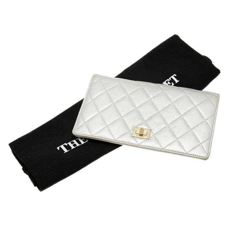Pre Owned Chanel Silver Quilted Leather Reissue Long Flap Wallet
