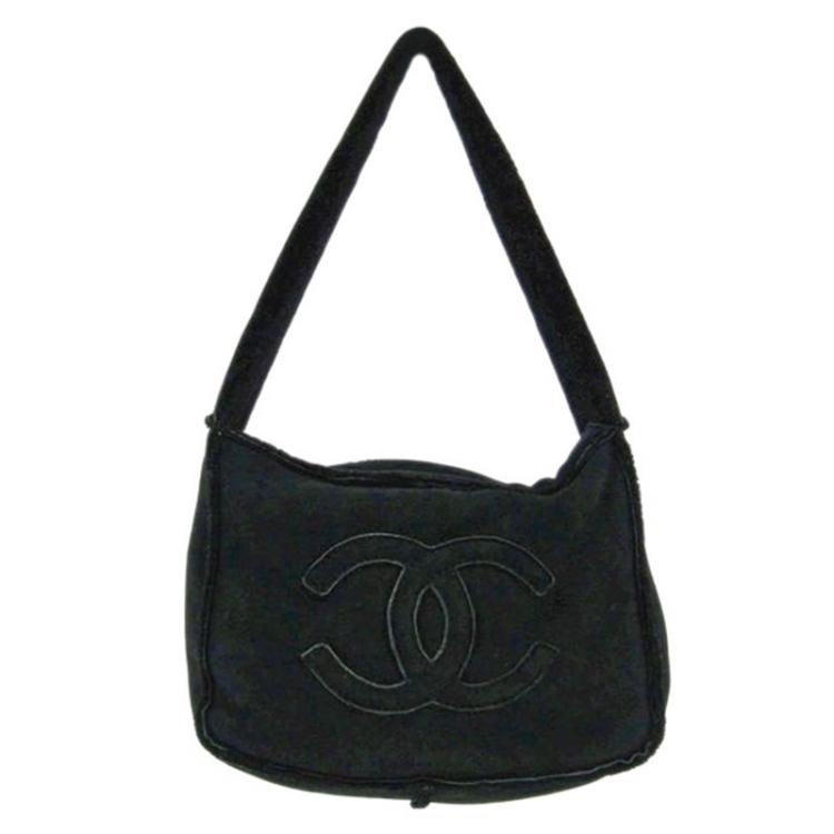 Chanel Dark Blue Terry Cloth And Perforated PVC CC Shoulder Bag