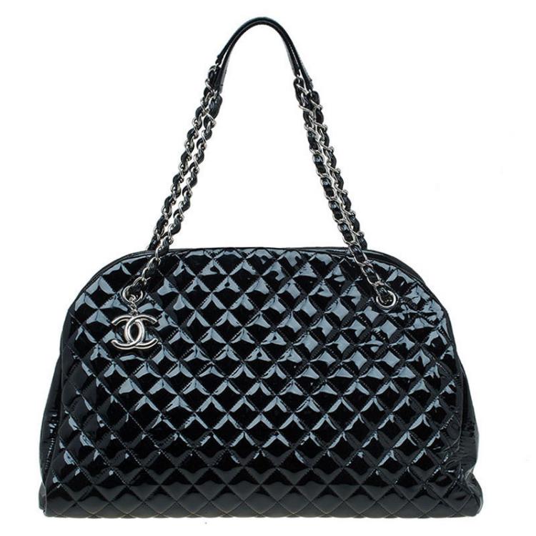 Chanel Medium Black Quilted Patent Mademoiselle Bowler Bag