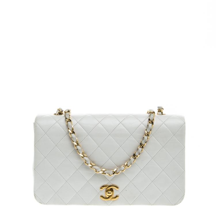 Chanel White Quilted Leather Vintage Full Flap Bag Chanel  TLC