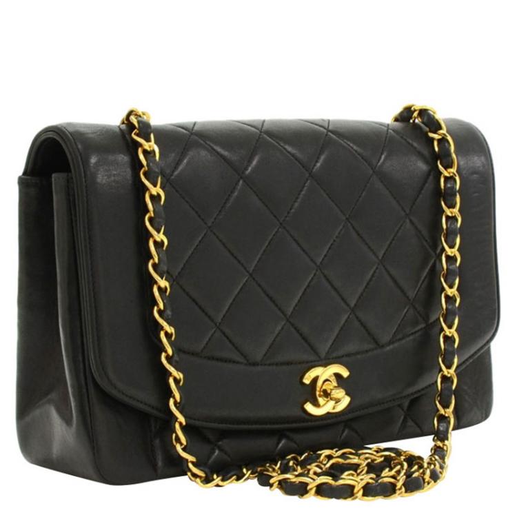 Chanel Vintage Diana Shoulder Bag in Black Quilted Leather