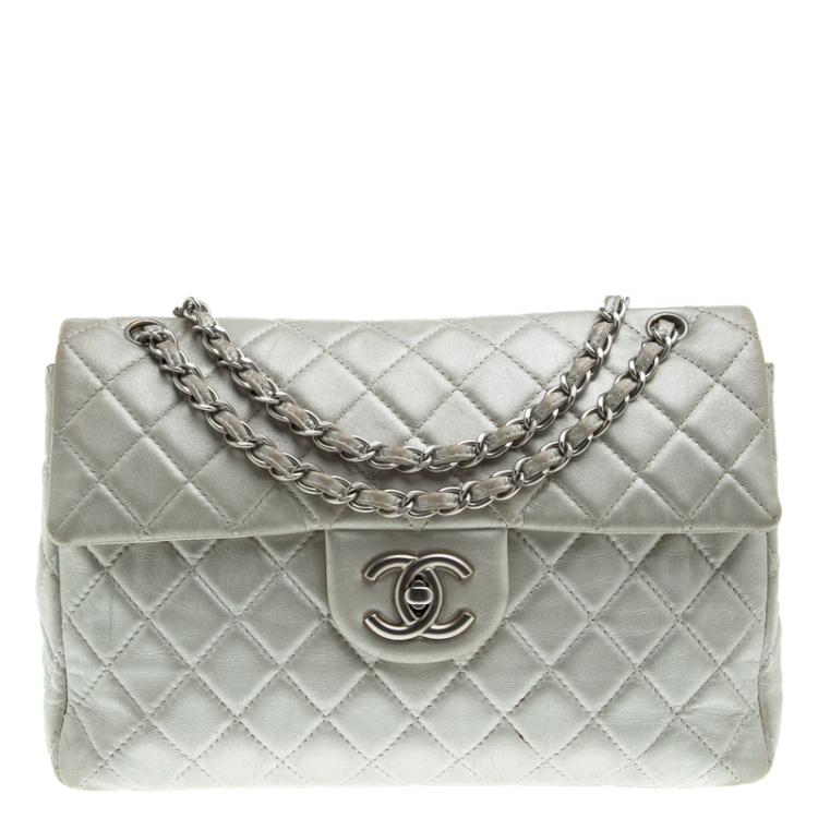 Chanel Grey Iridescent Quilted Leather In-the-Mix Large Shopping