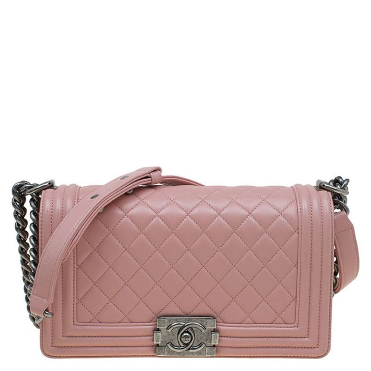 Chanel Calfskin Chevron Medium Boy Flap Bag Pink