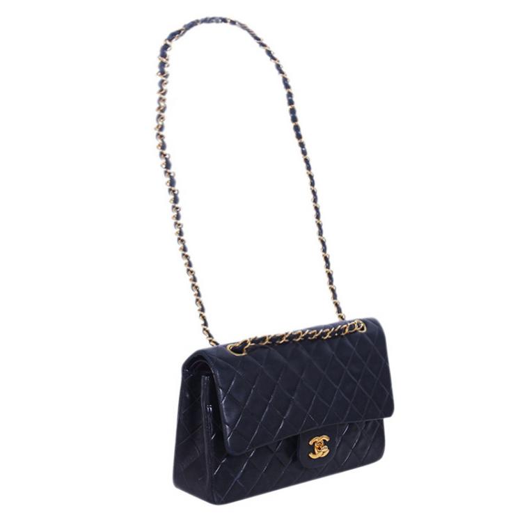 Chanel Black Medium Classic Lambskin Double Flap Bag Leather ref
