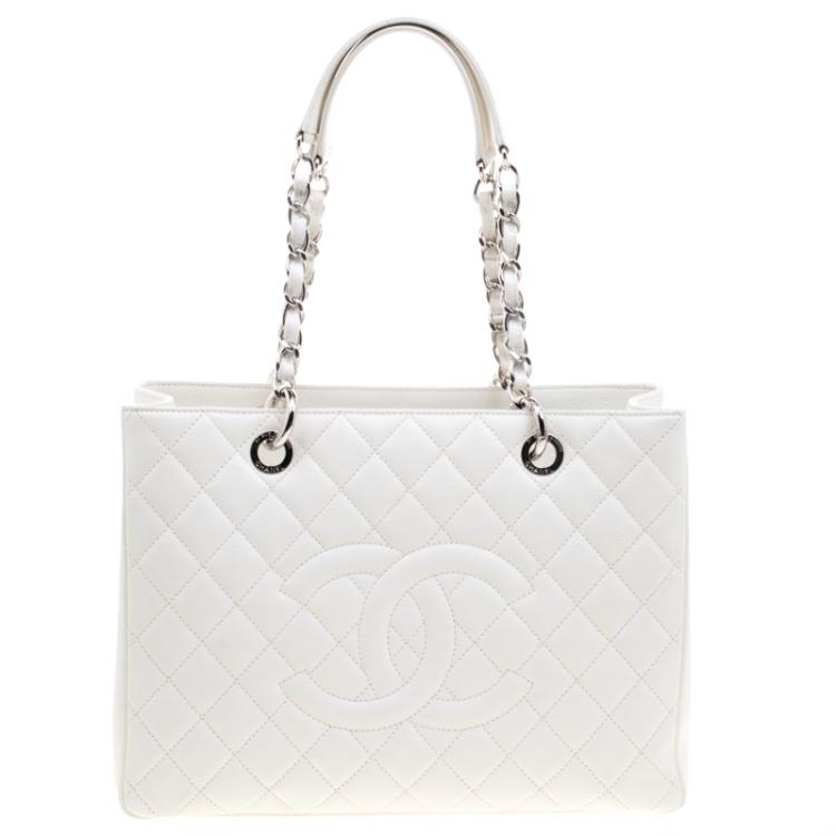 Chanel Cream Quilted Caviar Leather Grand Shopping Tote Chanel