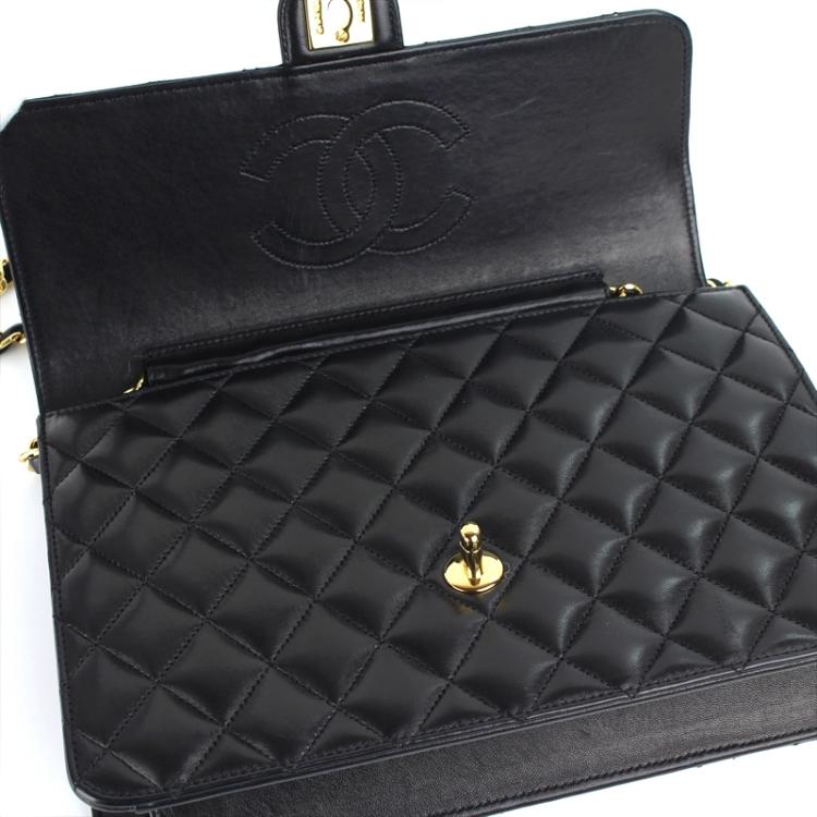 Pre Owned Chanel Black Quilted Lambskin Vintage Classic Flap Bag