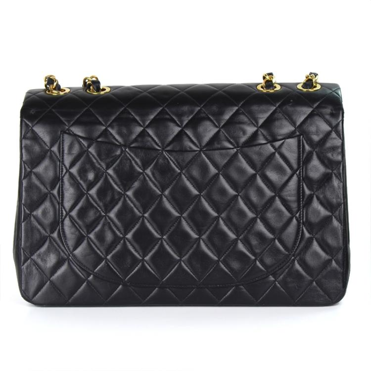 Pre Owned Chanel Black Quilted Lambskin Maxi Jumbo Vintage Classic Flap Bag
