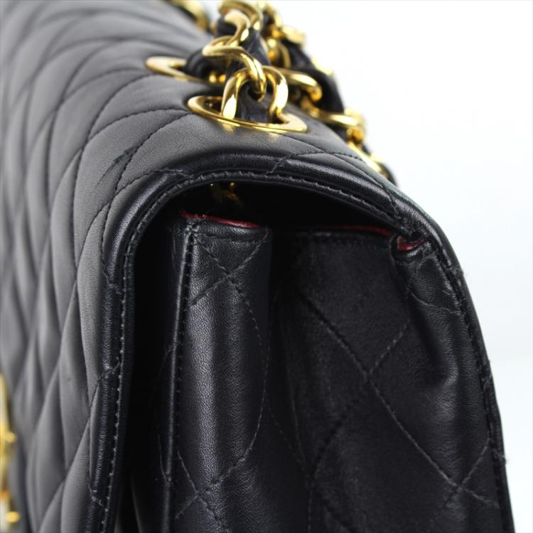 Pre Owned Chanel Black Quilted Lambskin Maxi Jumbo Vintage Classic Flap Bag