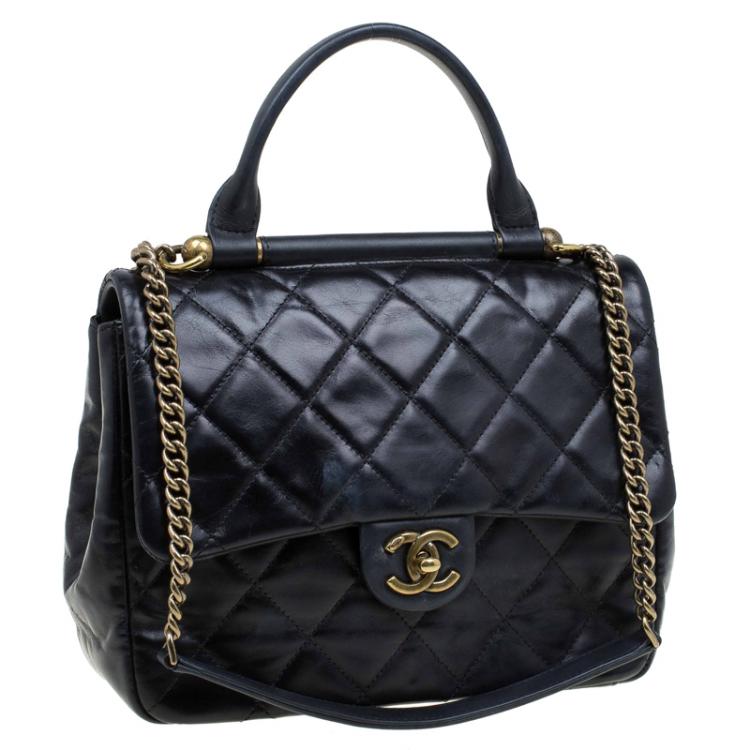 Pre Owned Chanel Black Quilted Leather Small Flap Top Handle Bag
