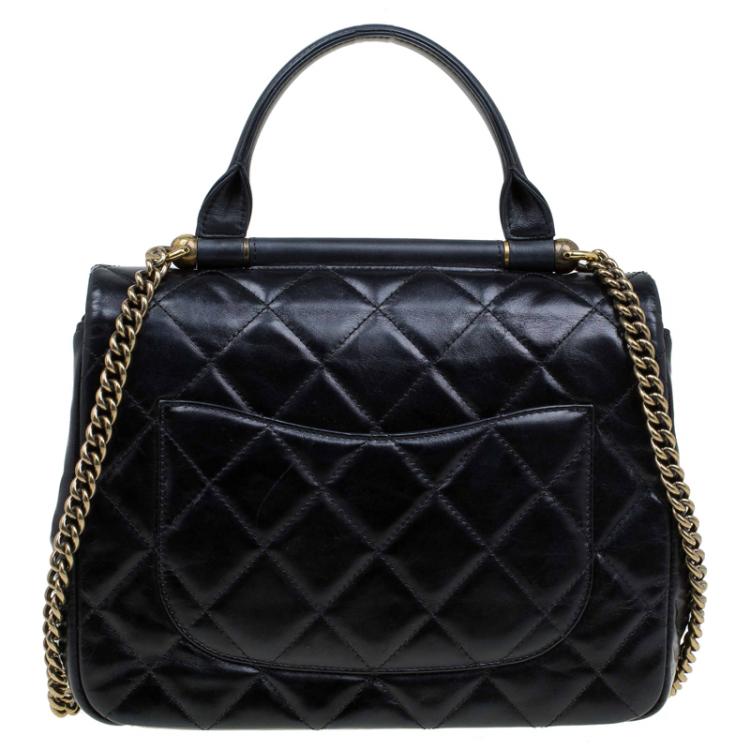 Pre Owned Chanel Black Quilted Leather Small Flap Top Handle Bag