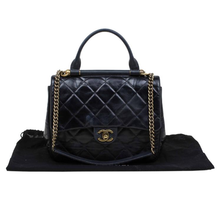 Pre Owned Chanel Black Quilted Leather Small Flap Top Handle Bag