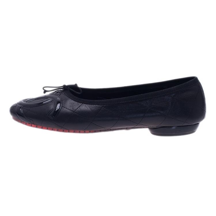 Chanel Black Leather CC Cambon Ballet Flats Size 39.5 Chanel
