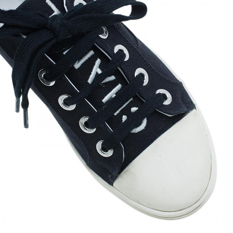 Pre Owned Chanel Black and White Striped Canvas Sneakers Size 37.5