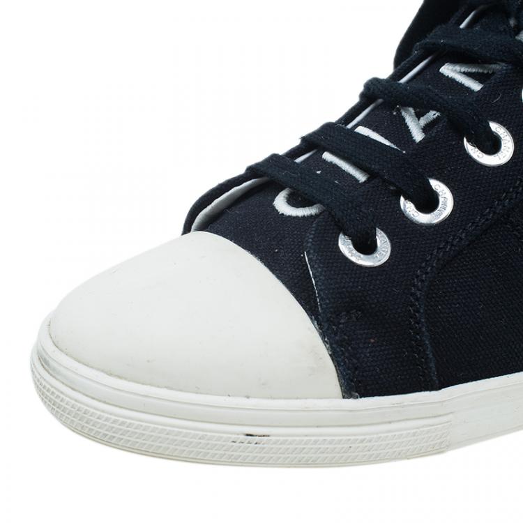 Pre Owned Chanel Black and White Striped Canvas Sneakers Size 37.5
