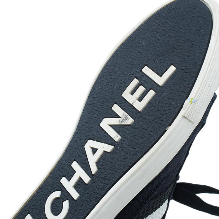 Pre Owned Chanel Black and White Striped Canvas Sneakers Size 37.5