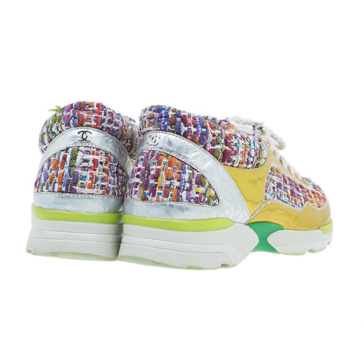 مملوكة مسبقًا Chanel Multicolor Tweed and Leather Sneakers Size 38