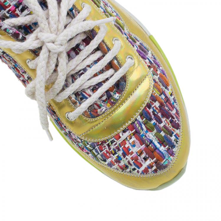 مملوكة مسبقًا Chanel Multicolor Tweed and Leather Sneakers Size 38