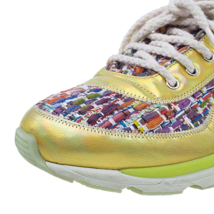 مملوكة مسبقًا Chanel Multicolor Tweed and Leather Sneakers Size 38