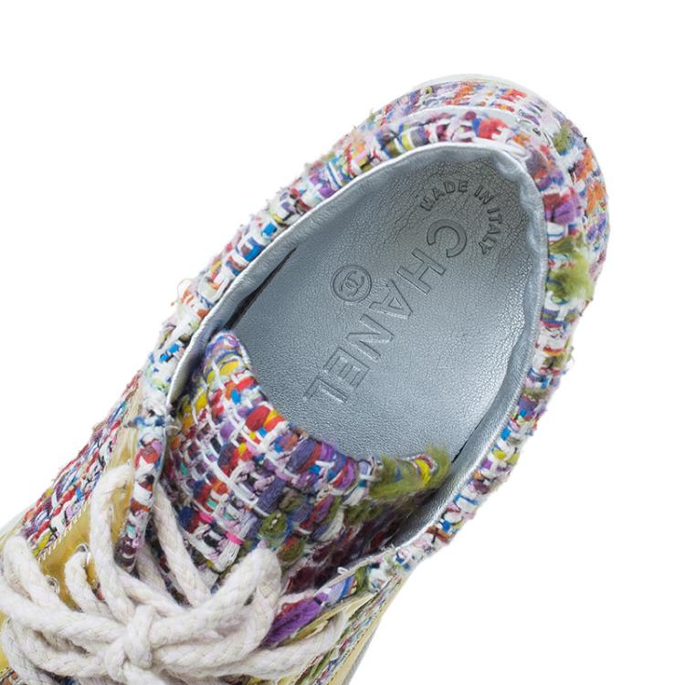 مملوكة مسبقًا Chanel Multicolor Tweed and Leather Sneakers Size 38