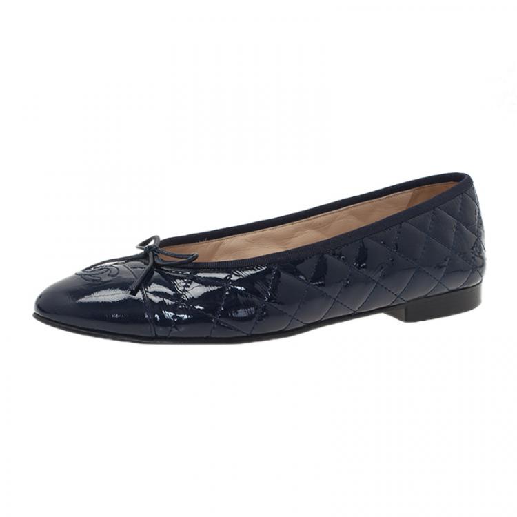 Chanel Navy Blue Quilted Leather CC Cap Toe Ballet Flats Size 41.5 Chanel |  The Luxury Closet