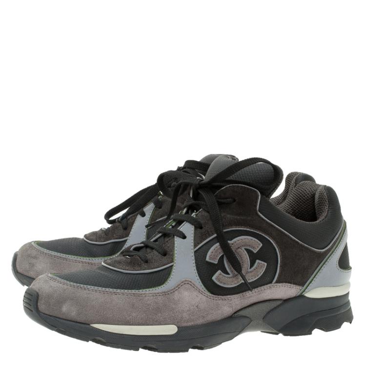 Pre Owned Chanel Black and Grey Suede and Leather CC Sneakers Size 40.5