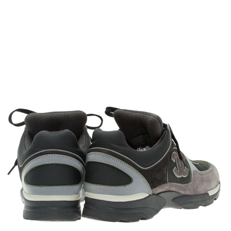 Pre Owned Chanel Black and Grey Suede and Leather CC Sneakers Size 40.5