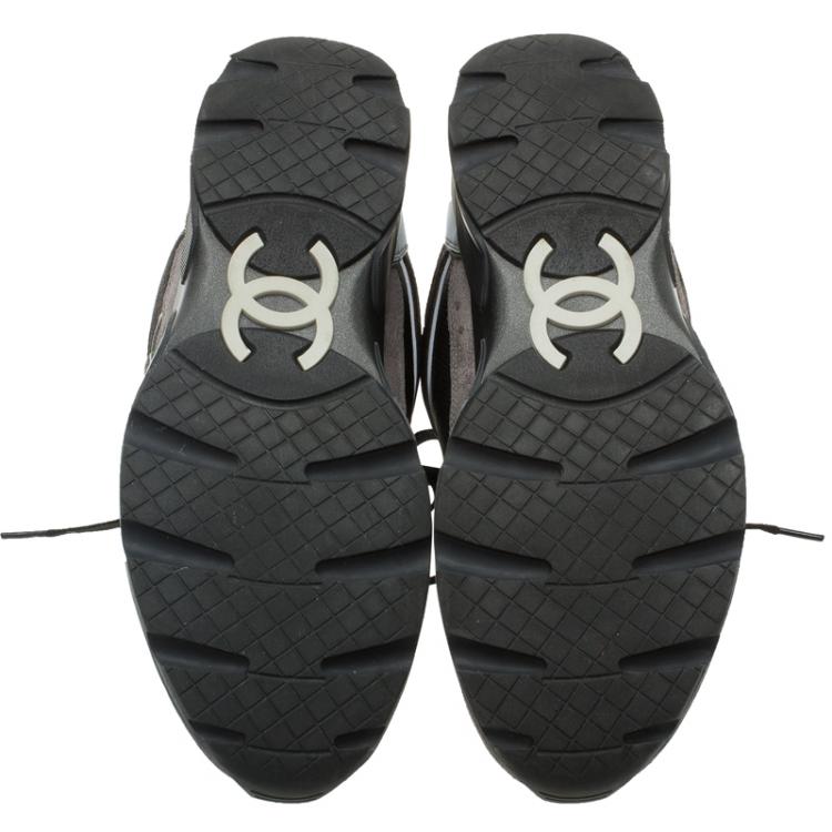 Pre Owned Chanel Black and Grey Suede and Leather CC Sneakers Size 40.5