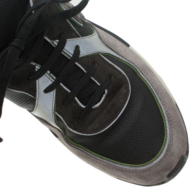 Pre Owned Chanel Black and Grey Suede and Leather CC Sneakers Size 40.5