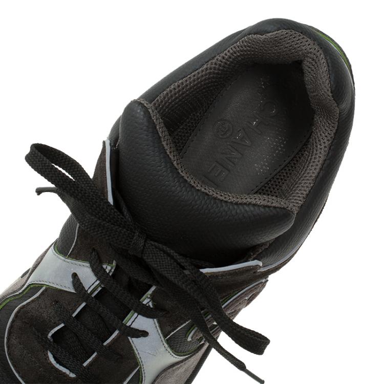 Pre Owned Chanel Black and Grey Suede and Leather CC Sneakers Size 40.5