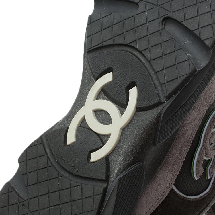 Pre Owned Chanel Black and Grey Suede and Leather CC Sneakers Size 40.5