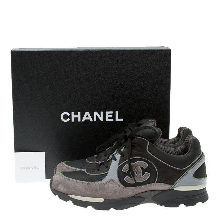 Pre Owned Chanel Black and Grey Suede and Leather CC Sneakers Size 40.5