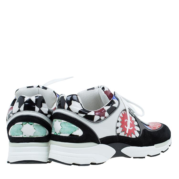 Pre Owned Chanel Multicolor Printed Leather and Suede CC Sneakers Size 37.5