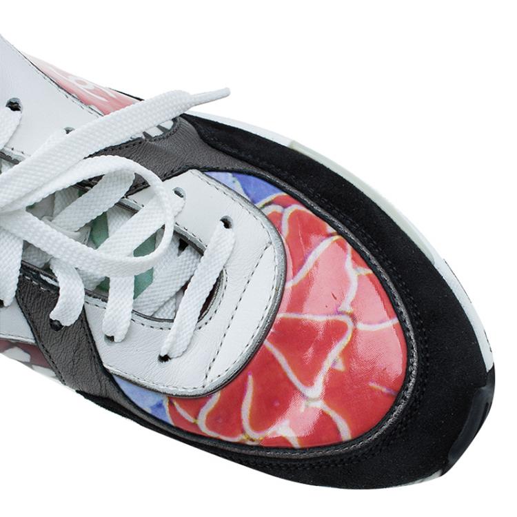Pre Owned Chanel Multicolor Printed Leather and Suede CC Sneakers Size 37.5