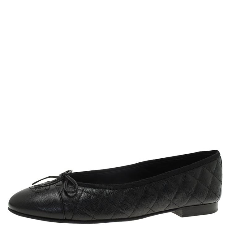 Chanel Black Quilted Caviar Leather CC Bow Ballet Flats Size 39.5 Chanel |  The Luxury Closet