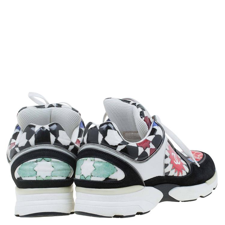 Pre Owned Chanel Multicolor Printed Leather and Suede CC Sneakers Size 39.5