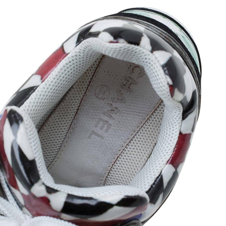 Pre Owned Chanel Multicolor Printed Leather and Suede CC Sneakers Size 39.5