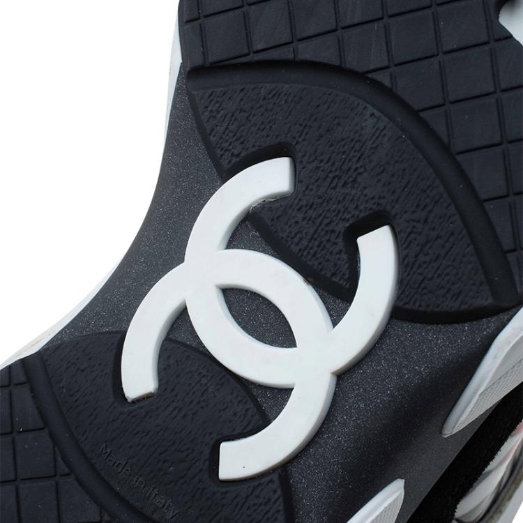 Pre Owned Chanel Multicolor Printed Leather and Suede CC Sneakers Size 39.5