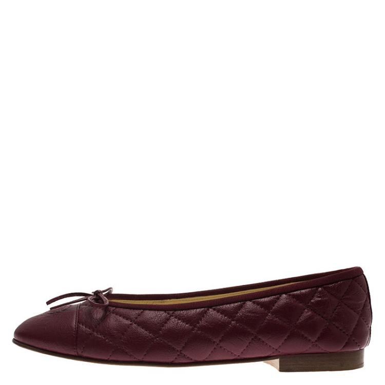 Chanel Burgundy Quilted Leather CC Bow Ballet Flats Size 40 Chanel