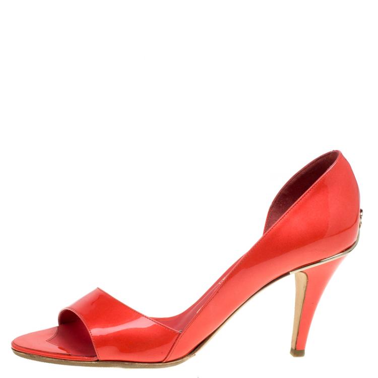 Chanel Candy Red Patent D Orsay Open Toe Pumps Size 39 Chanel Tlc