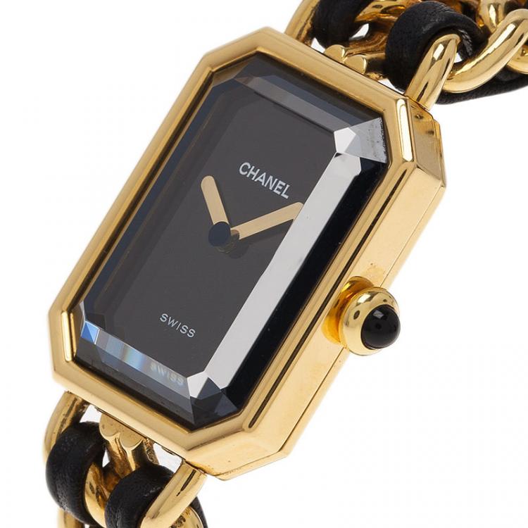 Pre Owned Chanel Black Gold-Plated Stainless Steel Première Women's Wristwatch 20MM