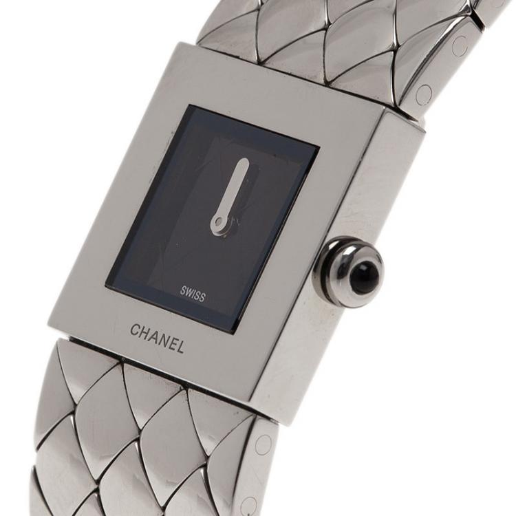 Pre Owned Chanel Black Stainless Steel Matelasse Women's Wristwatch 19MM