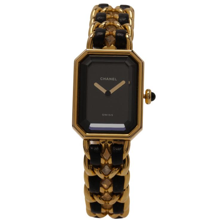 Pre Owned Chanel Black Gold-Plated Stainless Steel Première Women's Wristwatch 20MM 