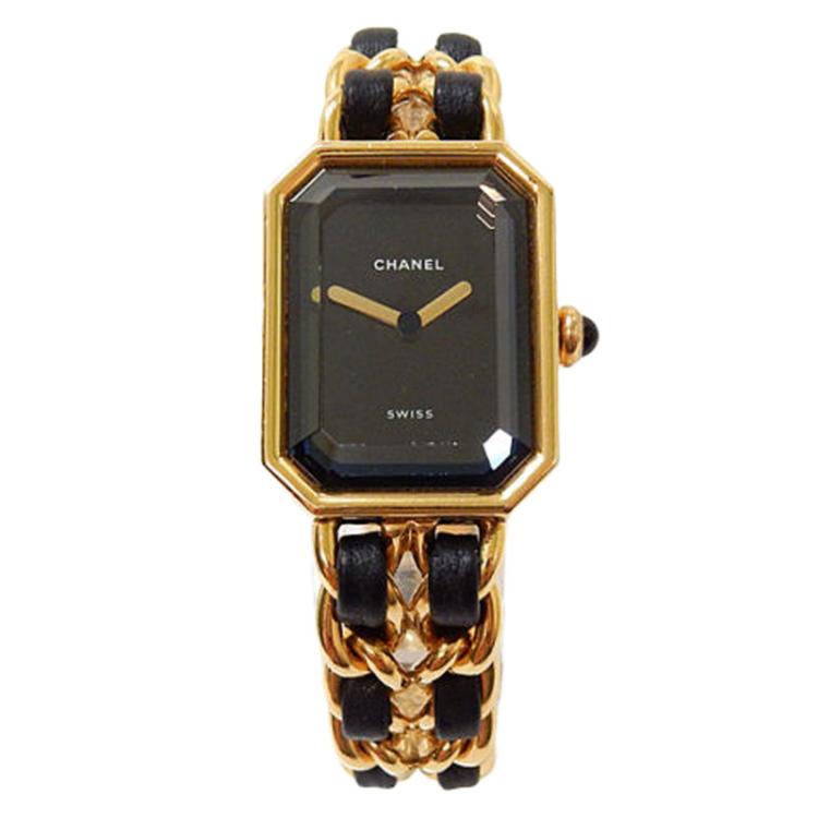 Pre Owned Chanel Black Gold-Plated Stainless Steel Première Women's Wristwatch 20MM