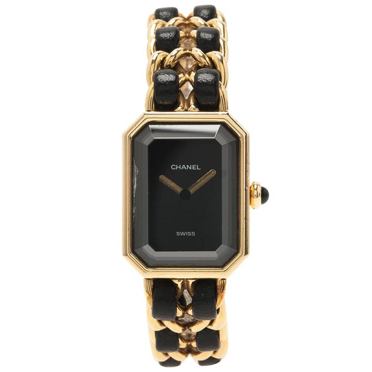 Pre Owned Chanel Black Gold-Plated Stainless Steel Premiere Women's Wristwatch 20MM