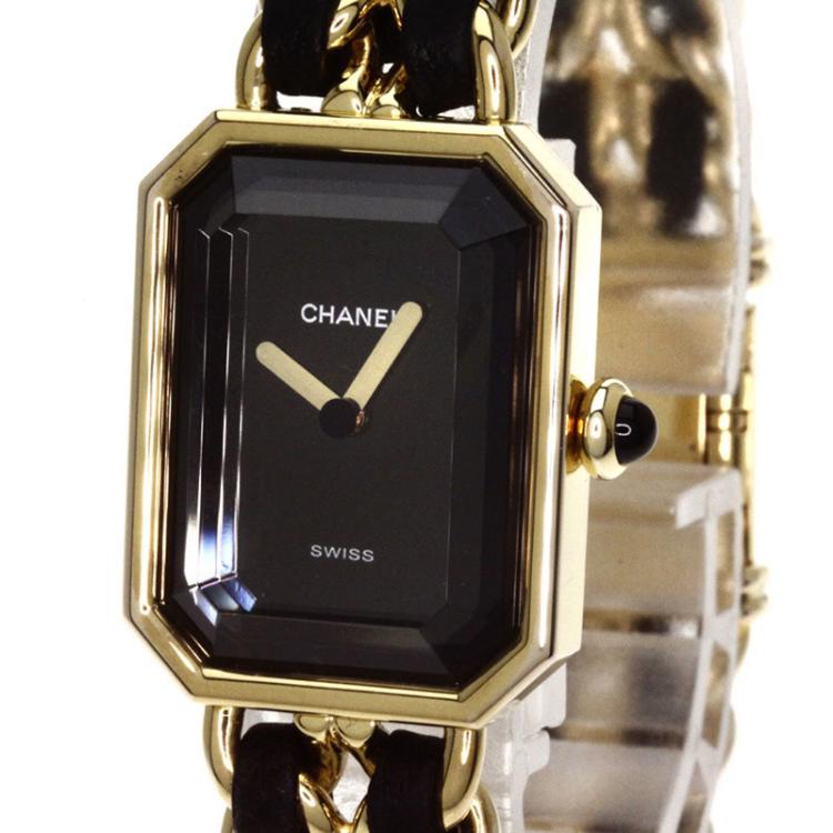 Pre Owned Chanel Black Gold-Plated Stainless Steel Premiere Women's Wristwatch 20MM